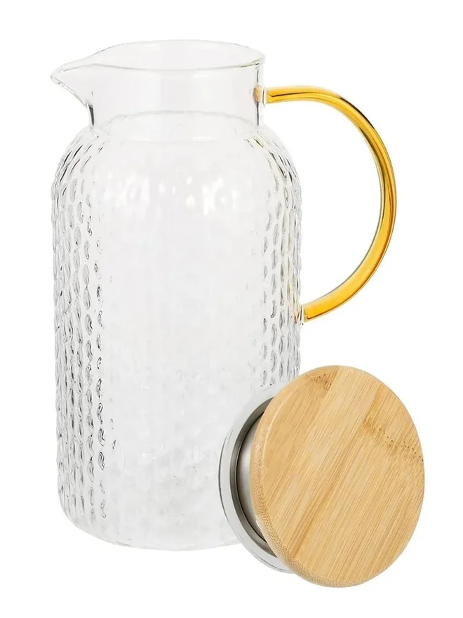1 تشيس 1CHASE Borosilicate Glass Water Pitcher with Bamboo Lid and Stainless Steel Strainer, 1800ml